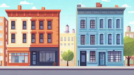 Wall Mural - Flat design of buildings on the street