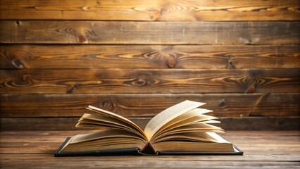 Wall Mural - Open book on wooden table, perfect for studying or reading, book, open, wooden, table, knowledge, education, literature