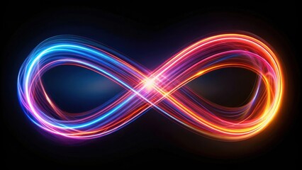 Sticker - Infinity symbol formed by vibrant light trails in mesmerizing rendering, infinity, light trails,rendering,abstract, futuristic