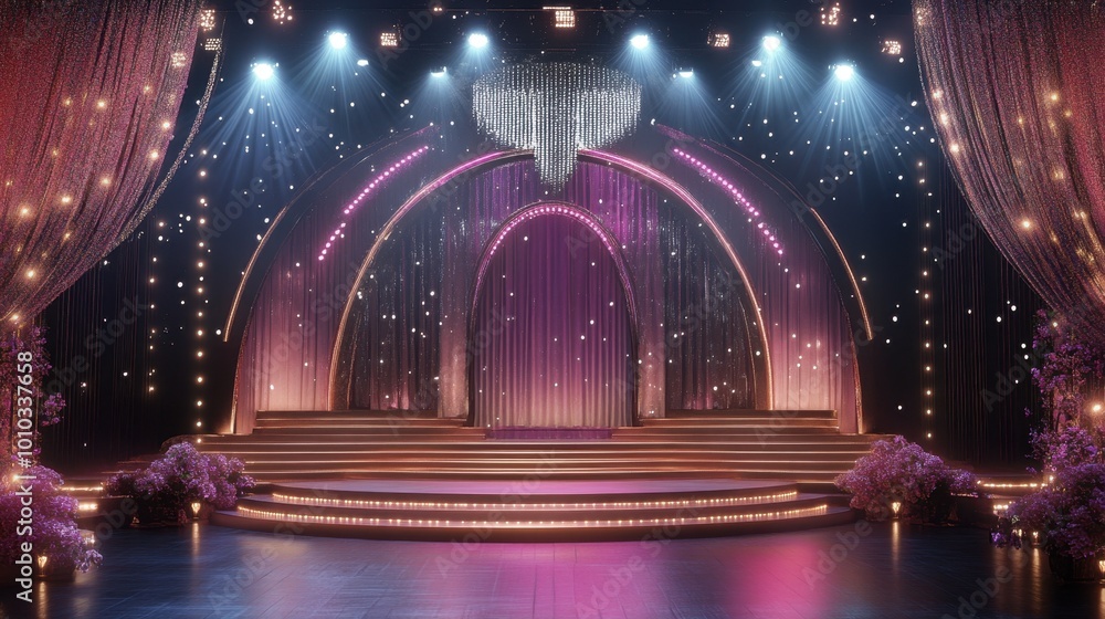Stage For Pageant Simple A beauty pageant stage with dazzling lights and refined decor, exuding ...