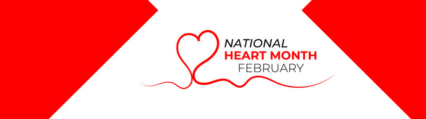 Wall Mural - National Heart month is observed every year in February, to adopt healthy lifestyles to prevent heart disease (CVD). awareness month. banner, cover, poster, flyer, card. Vector illustration