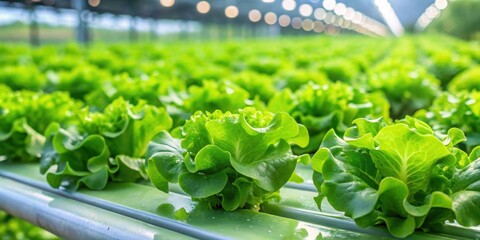 Canvas Print - Dew-covered green lettuce leaves in a hydroponic farm setting, leaves, lettuce, green, dew, fresh, vibrant, hydroponic