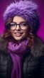 © Canities - Portrait of Young Woman in Purple Fur Hat Glasses and Scarf