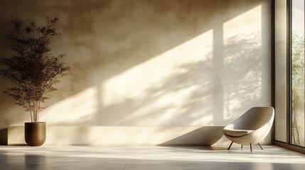 Poster - Minimalist interior with natural light and a potted plant.