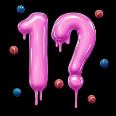 Colorful, drippy pink number and question mark on a black background, perfect for creative designs and playful themes.