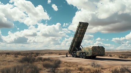 Military Missile Launcher in a Desert Landscape