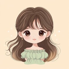 Sticker - A cute anime girl with rosy cheeks and wavy brown hair, leaning in for a sweet kiss in a warm, cozy setting.