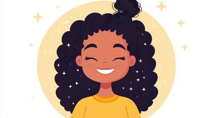 Poster - Vibrant 2D vector illustration of a confident African American girl, winking and smiling, perfect for a cheerful profile.