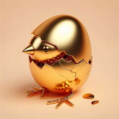 Wall Mural - a cute, cool and hip gold shinny metallic futuristic chick hatch from egg