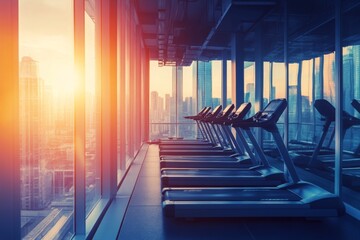 Modern Fitness Center with City Skyline View