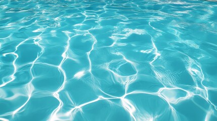 Crystal clear blue pool water under a bright white sky, picture of summer serenity