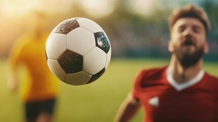 Player heading the ball into the goal during a highintensity tournament match, soccer, tournament, action