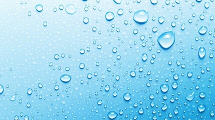 Poster - Refreshing closeup of water droplets on a light blue surface, ideal for graphic and environmental uses.