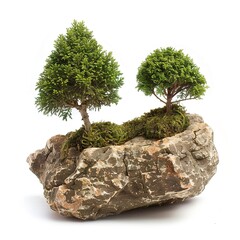 Wall Mural - Two Small Trees Resting on Top of a Rock isolated 