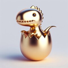 Wall Mural - a cute, cool and hip gold shinny metallic futuristic dinosaur hatching from an easter egg,