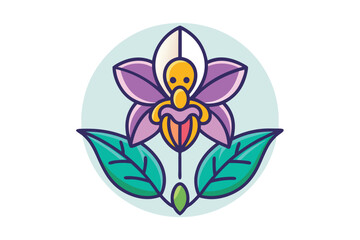 Sticker - logo de orquidea en formato 2d con plantas N.eps