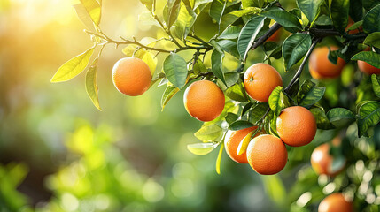 Ripe orange hanging on a tree