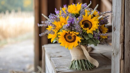 Poster - Rustic Bouquet of Sunflowers and Lavender