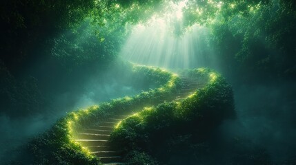 Canvas Print - Enchanted forest path illuminated by soft, ethereal light.