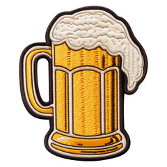 beer mug embroidered patch badge isolated on transparent white background, clipping path