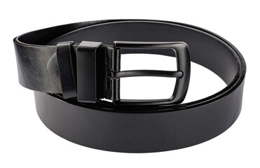 Black leather belt isolated on a white background.