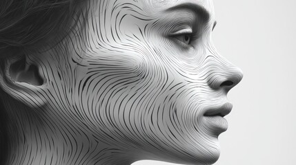 Canvas Print - Abstract portrait with intricate line patterns on the face.