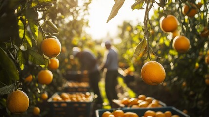 Poster - Ripe Oranges Hanging from Branches in an Orchard