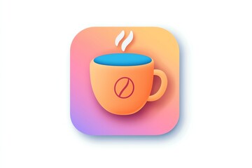 a playful icon of a coffee cup, designed for a cafe app, bright and inviting colors, free of logos or brands