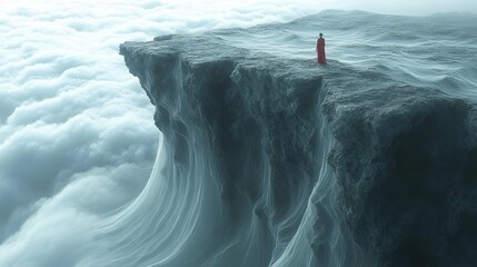 Poster - A solitary figure stands on a cliff above a sea of clouds.