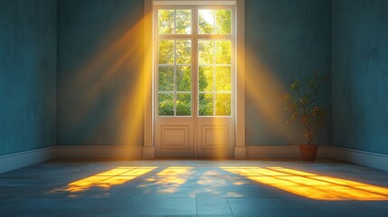 Wall Mural - Sunlight streaming through a window into a serene room.