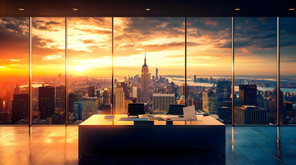 Canvas Print - Stunning Cityscape View from Office Window at Sunset