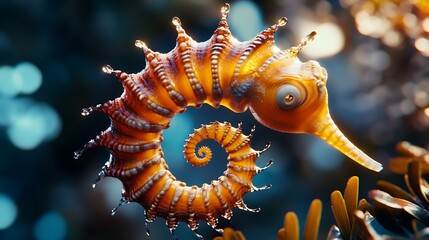 Abstract Seahorse Macro Photography with Water Droplets