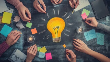 a conceptual photo of a bustling marketing agency brainstorming ideas for a new campaign, symbolizin