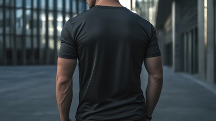 Black t-shirt outdoor street clothing.