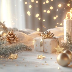 Wall Mural - background with christmass decoration. white and gold style