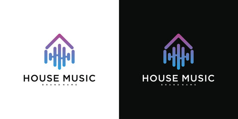 Poster - Creative music house logo design, music home studio. Premium Vector