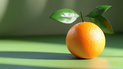 Fresh Orange with Green Background, Orange Leaf, Empty Space.