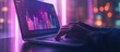 © MBRAMO - Close-up of hands typing on laptop with a colorful financial graph visible on the screen.