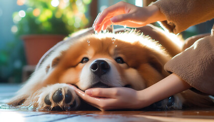 A cute beagle puppy playing joyfully with a ball in the grass