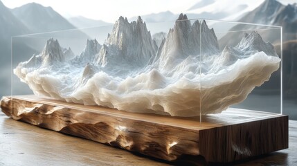 Canvas Print - A sculptural representation of mountains encased in glass.