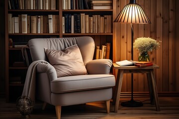 Wall Mural - Cozy Reading Nook with a Comfy Armchair and Warm Lighting