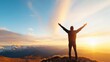 © adaptable_Lark98A1 - A person standing on a hill at sunrise, arms raised in reverence, symbolizing spiritual connection and faith in nature, wellness worshipper, spirituality, faith