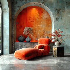 Wall Mural - Orange Lounge Chair in a Modern Interior