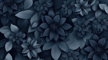 Wall Mural - Abstract Floral Pattern in Dark Blue Tones.