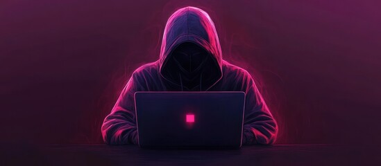 Sticker - A hooded figure sits in front of a laptop with glowing red lights.