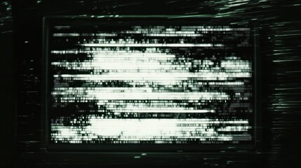 Poster - abstract digital background with pixelated lines and a blurred image of code.