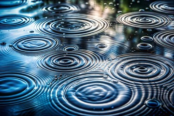 Poster - Raindrops on water surface creating concentric circles and ripples