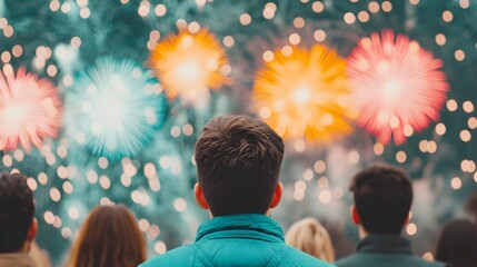 Wall Mural - Spectators mesmerized by colorful fireworks display