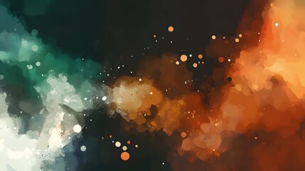 Poster - Abstract Watercolor Background with Green  Orange  and White Colors