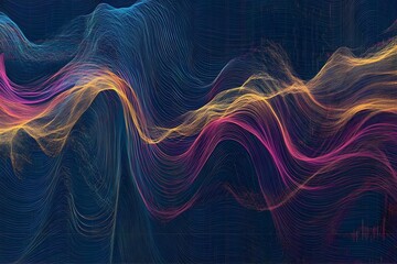 Poster - Abstract Wavy Lines in Blue  Pink  and Yellow